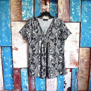 Women's Amzplus Shirt Short Sleeve V Neck Casual Top XXLARGE Black/White